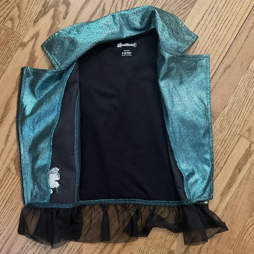 Disney Descendants 3 Uma Costume Vest Girls Size S 6/6X Teal Metallic Tulle